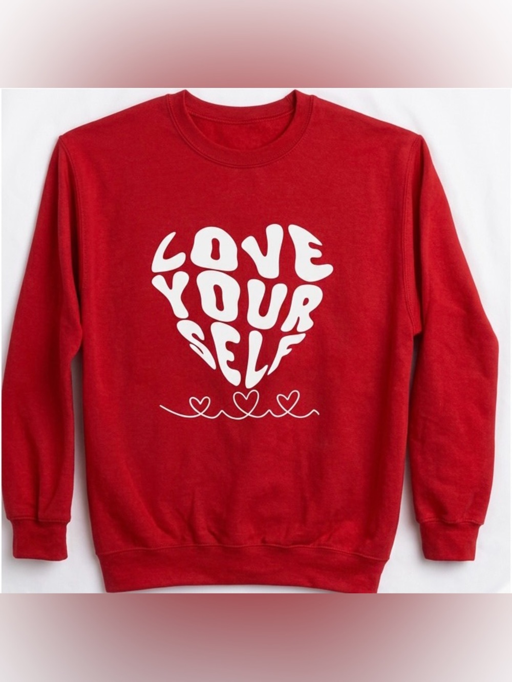 Red 'Love Yourself' Graphic Crewneck Sweatshirt xojas
